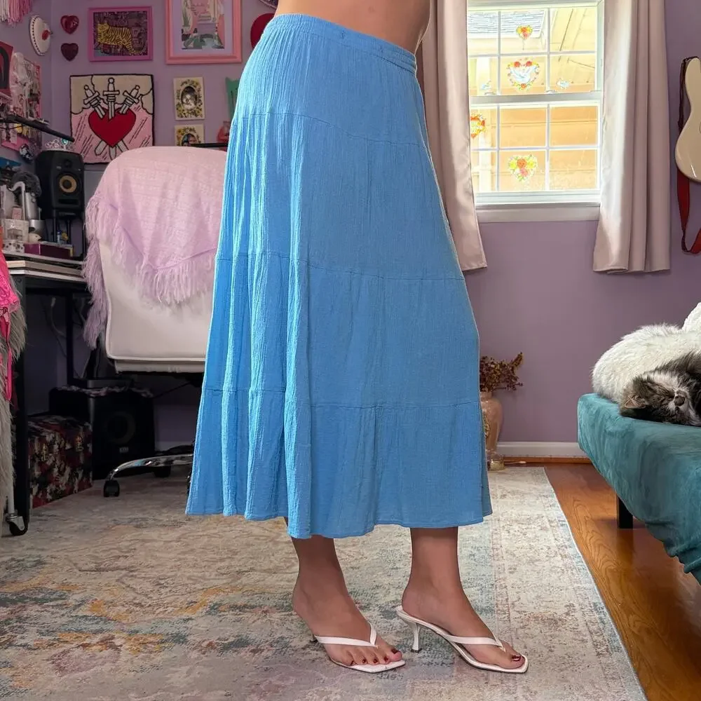 Vintage Y2K flowy blue maxi skirt